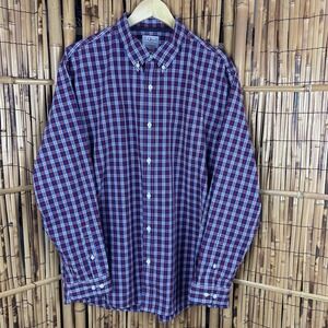 LL BEAN Traditional Fit‎ Red Wht Blue Plaid Long Sleeve Button Large